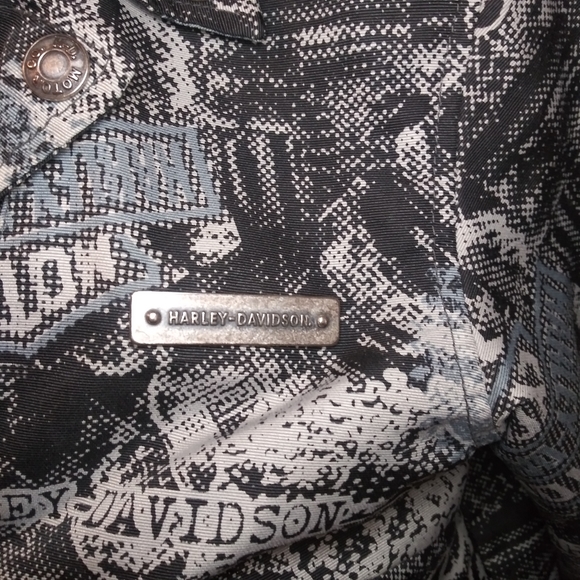 Harley-Davidson News Print Patterned Black & Gray Moto Jacket - Picture 2 of 16